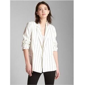 NEW Gap Girlfriend Linen Blend Striped White Navy Blazer Size 6